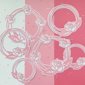 Pinfliers Paper Rose Wreath Cutouts for Proposal / Happy Anniversary / Valentines Day / Birthday Decoration, 6 pieces, Pink